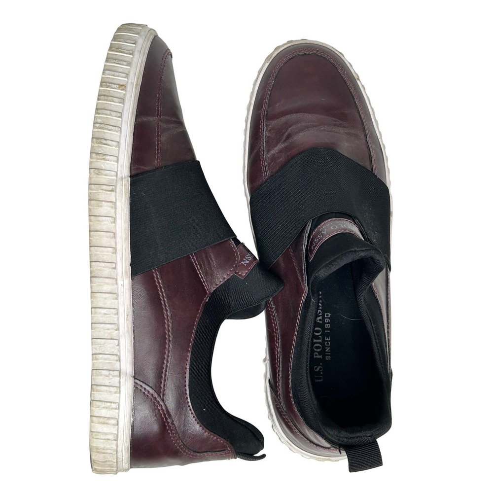U.S. Polo Assn. Mens Shoes- Size 11-Burgundy Leather Slip On Sneakers Shoes